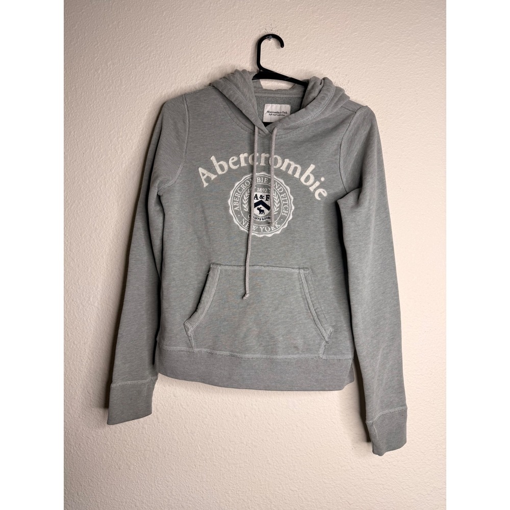 Abercrombie & Fitch Y2K Heritage Graphic Hoodie Gray Fleece Pullover Sweatshirt